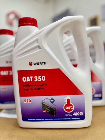 Nước làm mát động cơ Wurth Coolant OAT 350 Red Màu Đỏ loại pha sẵn 4KG 3.78L
